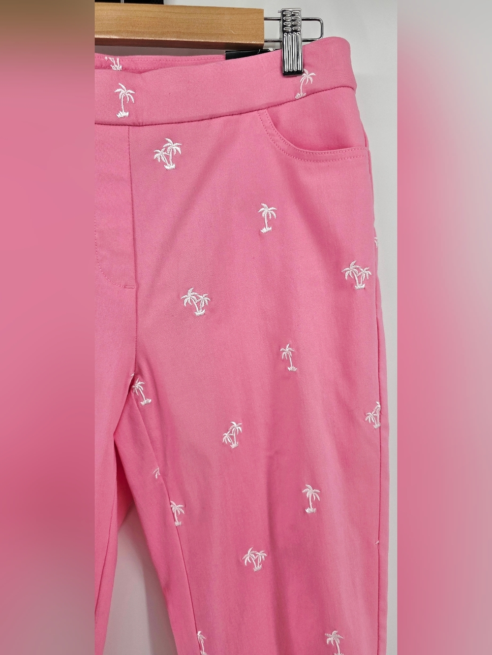 Alfred Dunner Allure Miami Beach Pink Palm Tree Clam Digger Capri Pants Size 6P - Picture 8 of 17